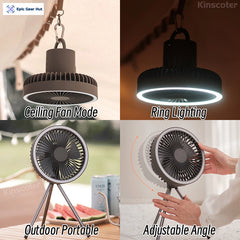 10000mAh 4000mAh Camping Fan Rechargeable Desktop Portable Circulator Wireless Ceiling Electric Fan with Power Bank LED Lighting