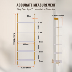 VEVOR Industrial Square Pipe Shelf 5 Tier 24x11.8in Wall-Mount Gold White