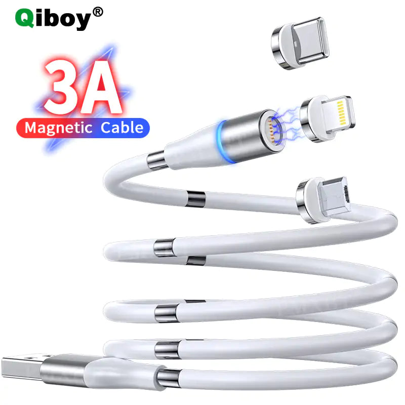 Magnetic 3A Fast Charging Cable - iPhone 12/11 Pro XS X, Samsung S10, Xiaomi