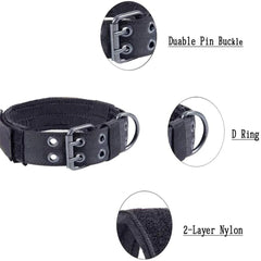 2" Wide Tactical Heavy Duty Nylon Large Dog Collar K9 Military With Metal Buckle